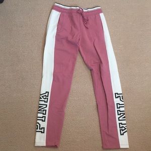 pink and white sweatpants